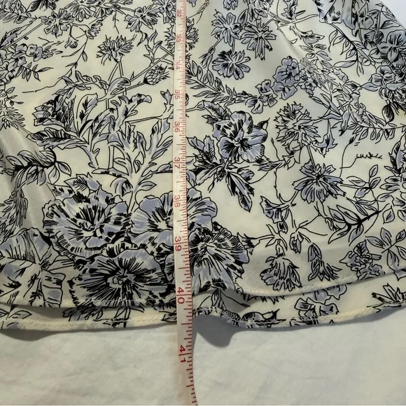 LOFT 90s Silk Babydoll Floral MIDI Dress Sz 6 Black White Blue Flowy Fairy Y2K - Picture 12 of 12
